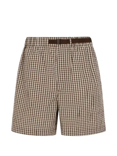 Moncler Vichy Check-pattern Cotton Shorts In Neutral