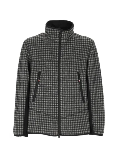 Moncler Vichy Checked Zip-up Ski Sweatshirt In Black