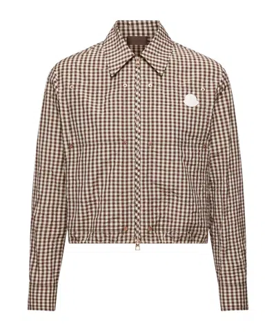 Moncler Vichy Cotton Blend Shirt In Brown