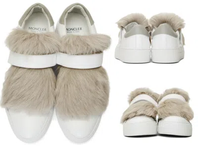 Pre-owned Moncler Victoire Fox Fur Trimmed Slip-on Sneakers Trainers Shoes Fur Shoes 40 In White