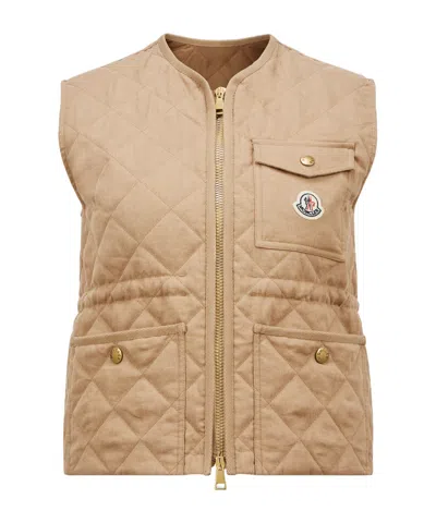 Moncler Vigny Diamond-quilted Padded Linen Gilet In Beige