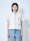 Moncler Vigny Diamond Quilted Linen Vest In Beige