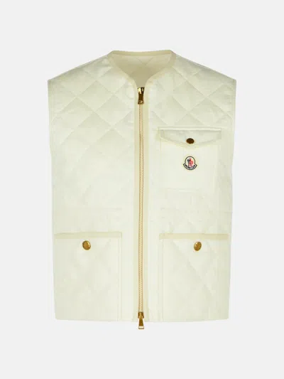 Moncler 'vigny' White Linen Vest In Cream