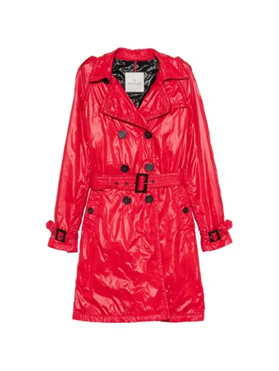 Pre-owned Moncler Vintage 2010s Double-breasted Belted Coat In Red