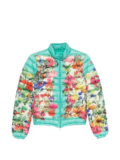 Pre-owned Moncler Vintage 2010s Floral-print Quilted Jacket In Green