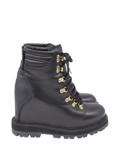 Pre-owned Moncler Vintage 2010s Lace-up Wedge Boots In Black