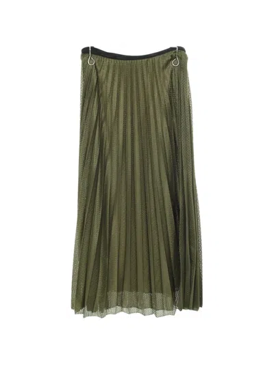 Pre-owned Moncler Vintage 2010s Mesh Pleated Midi Skirt In Green
