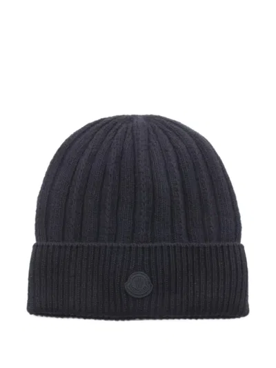 Pre-owned Moncler Vintage 2020 Logo-patch Beanie Hat In Black