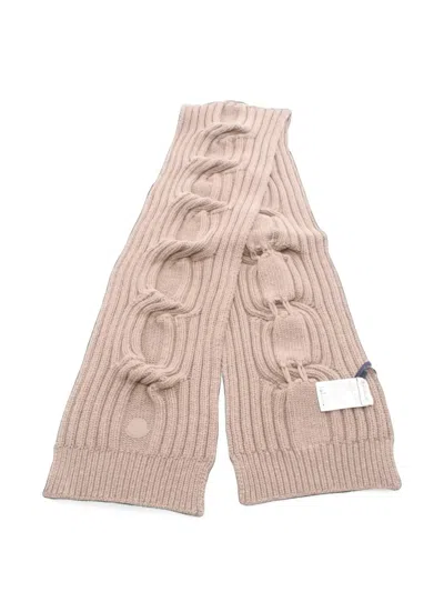 Pre-owned Moncler Vintage 2020s Cable-knit Logo-patch Scarf In Brown