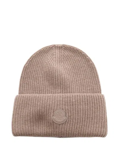 Pre-owned Moncler Vintage 2020s Logo Patch Beanie Hat In Grey