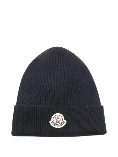 Pre-owned Moncler Vintage 2020s Logo-patch Beanie Hat In Black