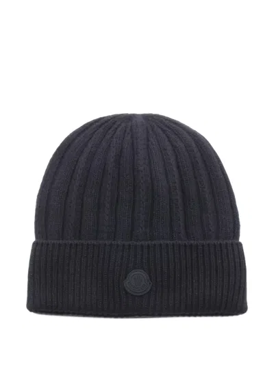 Pre-owned Moncler Vintage 2020s Logo-patch Beanie Hat In Black