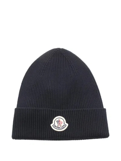 Pre-owned Moncler Vintage 2020s Logo-patch Beanie Hat In Black
