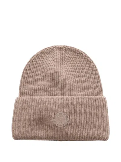 Pre-owned Moncler Vintage 2020s Logo-patch Beanie Hat In Brown