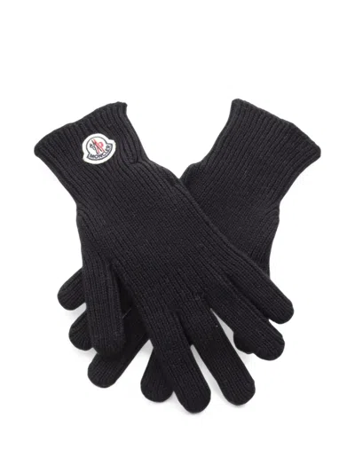 Pre-owned Moncler Vintage 2020s Logo-patch Ribbed Gloves In Black