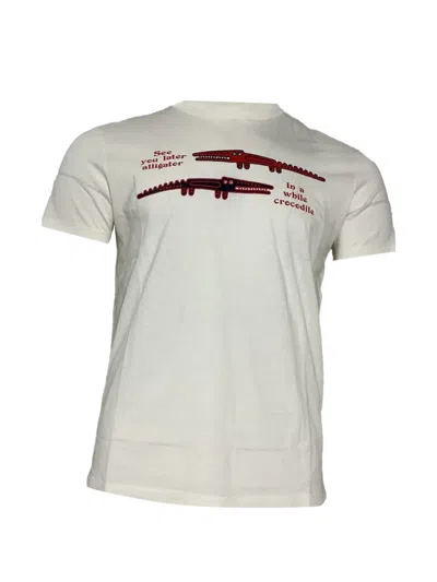 Pre-owned Moncler Vintage Aligator-print Crew-neck T-shirt In White