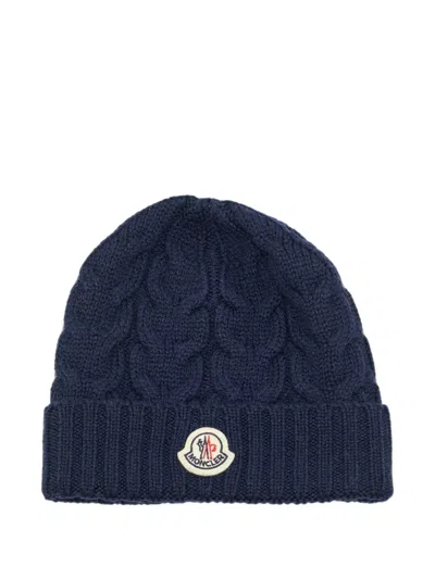 Pre-owned Moncler Vintage Berretto Cable-knit Beanie Hat In Blue