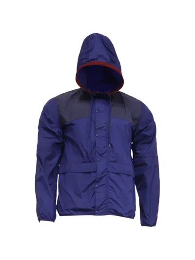 Pre-owned Moncler Vintage Button-down Hooded Windbreaker In Blue