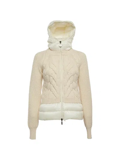 Pre-owned Moncler Vintage Cable-knit Zip-up Hooded Down Jacket In Neutral