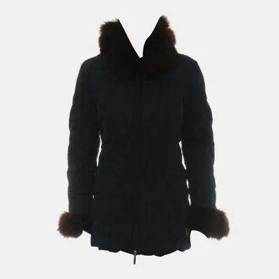 Pre-owned Moncler Vintage Fur Trim Quilted Puffer Jacket In Black