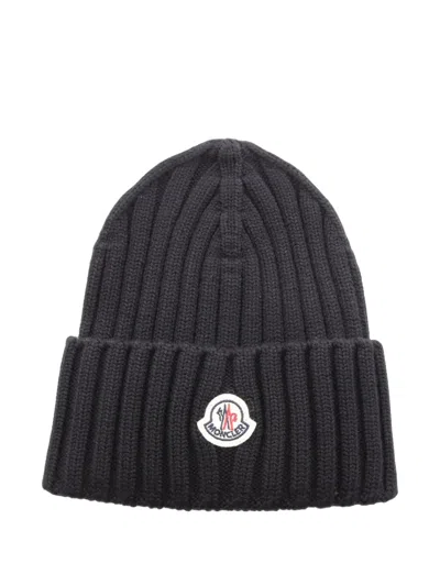 Pre-owned Moncler Vintage Logo Patch Beanie Hat In Black