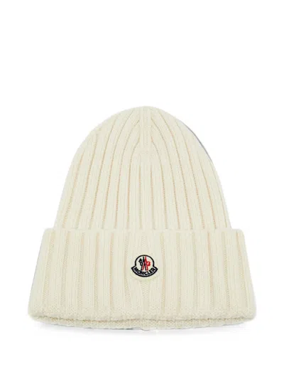 Pre-owned Moncler Vintage Logo Patch Beanie Hat In Neutrals