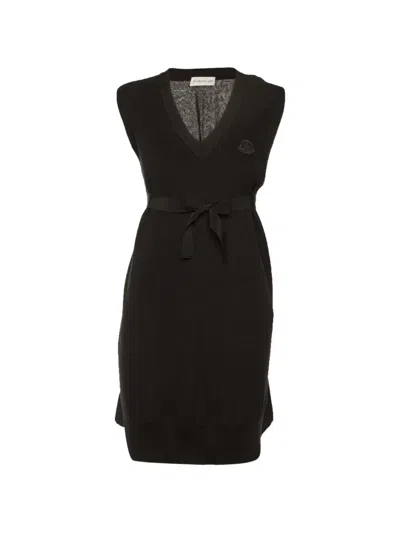 Pre-owned Moncler Vintage Logo-appliqué Mini Dress In Black