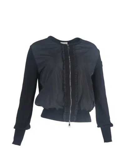 Pre-owned Moncler Vintage Ruffle Zipped Cardigan In Black