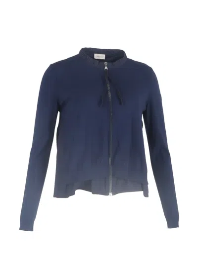 Pre-owned Moncler Vintage Ruffled Collar Zipped Cardigan In Blue