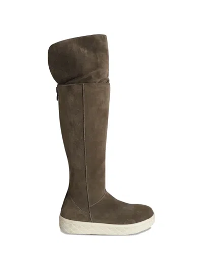 Pre-owned Moncler Vintage Shearling-lined Knee-length Boots In Brown