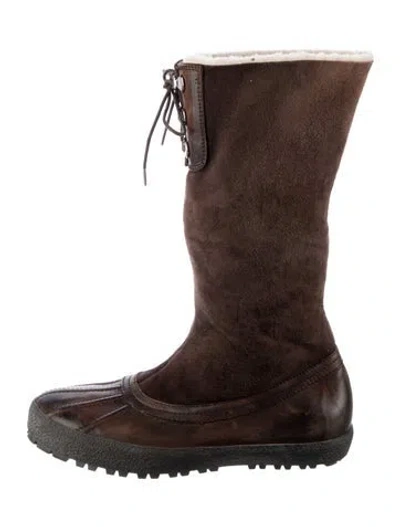 Pre-owned Moncler Vintage Suede Lace-up Boots In Brown