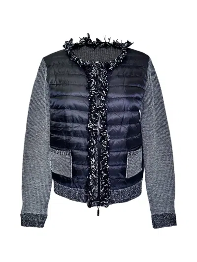Pre-owned Moncler Vintage Tweed-print Down Jacket In Black