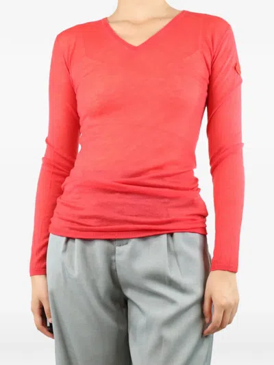 Pre-owned Moncler Vintage V-neck Cashmere Sweater In Red