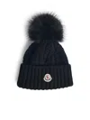Moncler Virgin Wool And Black Cashmere Beanie Women In Black