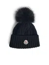 Moncler Virgin Wool And Black Cashmere Beanie Women In Black