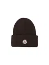 Moncler Dark Brown Wool Blend Beanie Hat In Brown