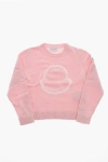 Moncler Virgin Wool And Cashmere Crew-neck Sweater With Embroidered In Pink