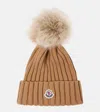Moncler Pompom Wool Beanie In Beige