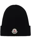 Moncler Mens Black Logo-patch Ribbed Wool-cashmere Beanie Hat In Black