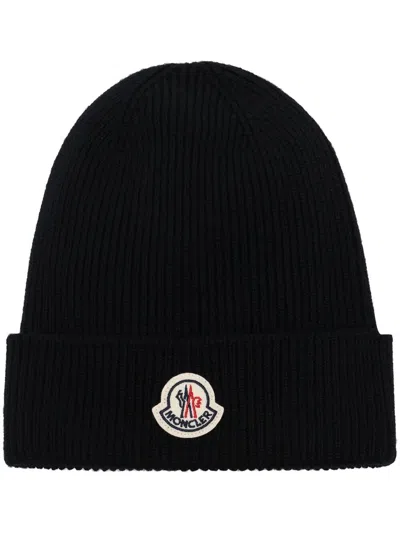 Moncler Virgin Wool Beanie In Black