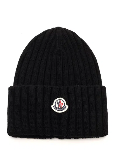 Moncler Virgin Wool Beanie In Black