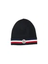 Moncler Tricolor Stripe Ribbed Wool Beanie In Black