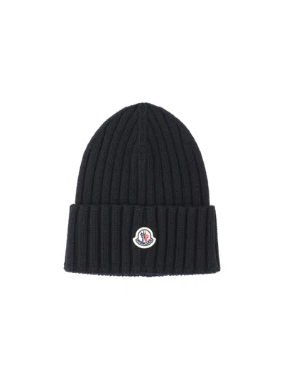 Moncler Virgin Wool Beanie In Black
