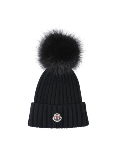 Moncler Virgin Wool Beanie In Black