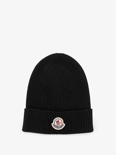 Moncler Virgin Wool Beanie Hat In Black