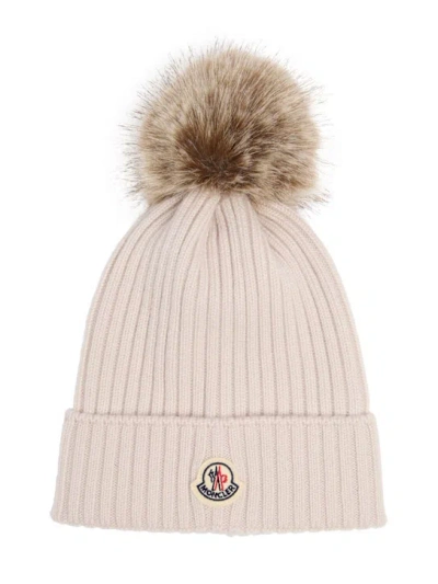 Moncler Kids' Virgin Wool Beanie W/ Pom Pom In Neutral