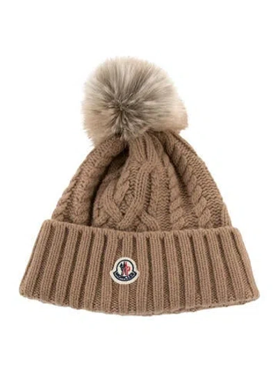 Pre-owned Moncler Virgin Wool Beanie W/tags In Neutrals
