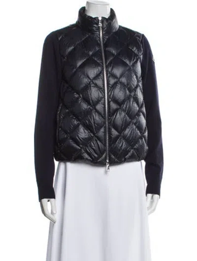 Pre-owned Moncler Virgin Wool Biker Jacket In Blue