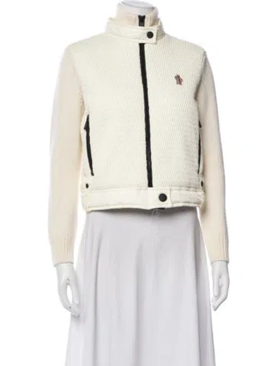 Pre-owned Moncler Virgin Wool Biker Jacket In Neutral