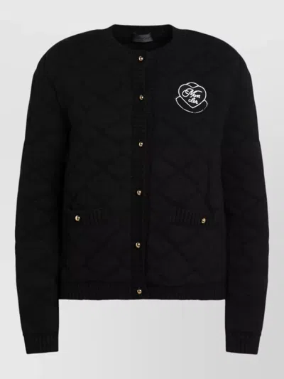 Moncler Virgin Wool Blend Cardigan Front Pockets In Black